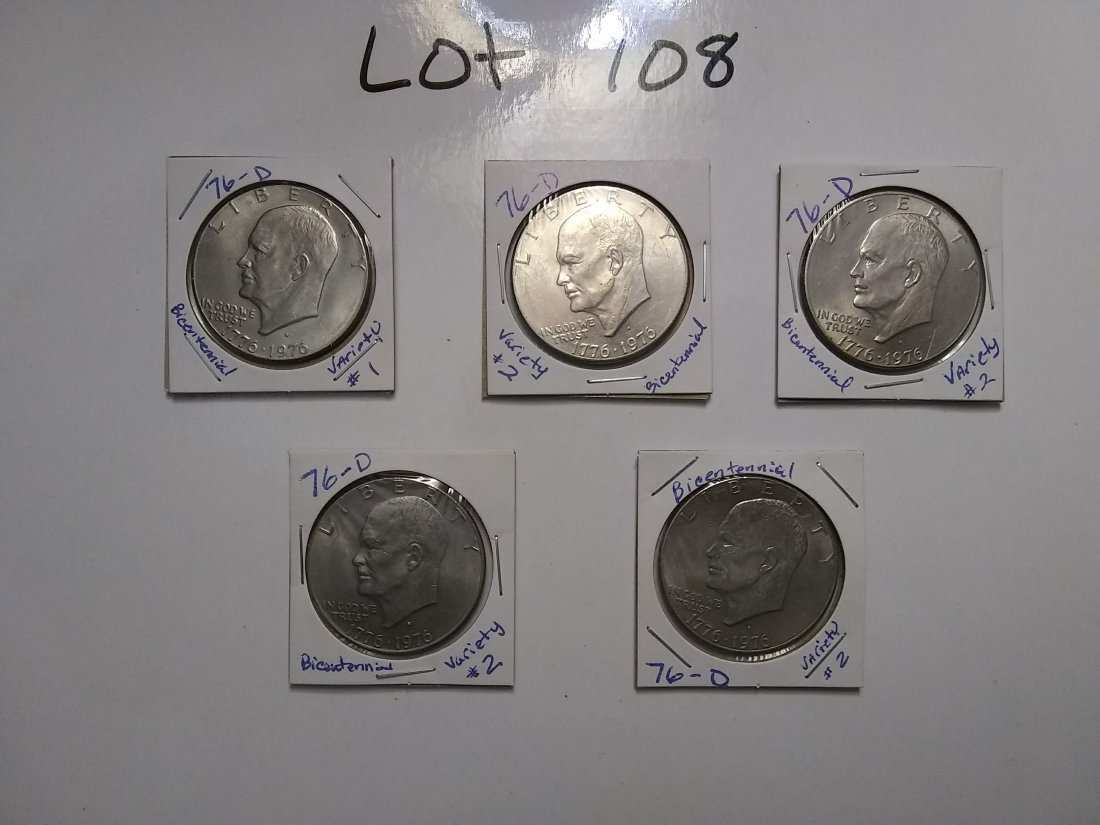 1976-D Eisenhower Bicentennial Dollars: Lot of 5 coins (1 of 2)