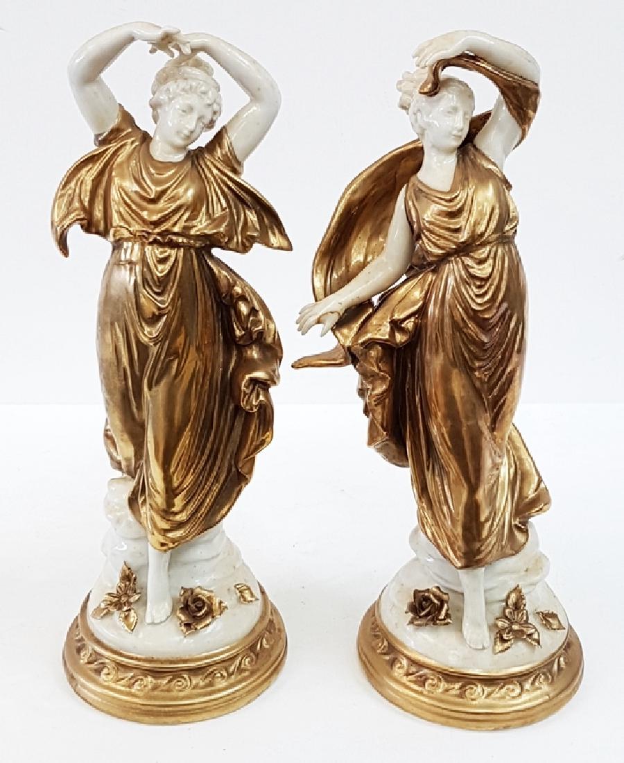 ANTIQUE PORCELAIN FIGURES: MADE IN JAPAN ANTIQUE HAND PAINTED PORSELAIN FIGURES EACH IS 9.75" HT