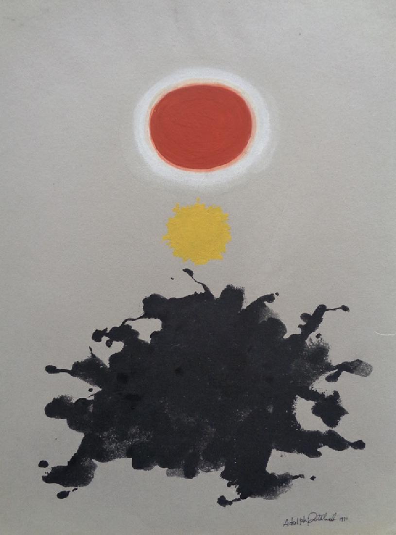 ADOLPH GOTTLIEB GOUACHE AND INK ON PAPER WITH CERT: DATED 1971 13" X 10" WITH CERTIFICATE OF ATTRIBUTION