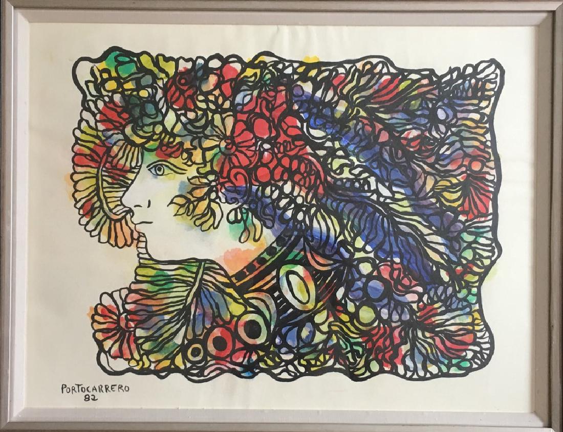 CUBA RENE PORTOCARRERO: GOUACHE ON PAPER, 1982, 17 X 24 INCHES, GOOD CONDITION WITH COA