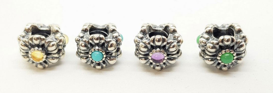 4 PANDORA BIRTH STONE SILVER CHARMS (1 of 2)
