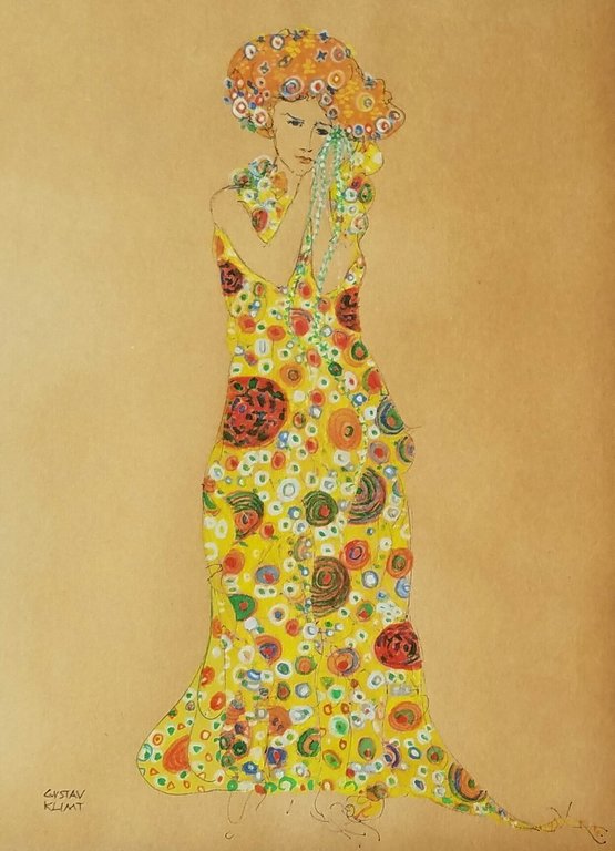 INK AND WATERCOLOR ON PAPER SIGNED GUSTAV KLIMT: INK AND WATERCOLOR ON PAPER SIGNED GUSTAV KLIMT 13.25" X 10.25"