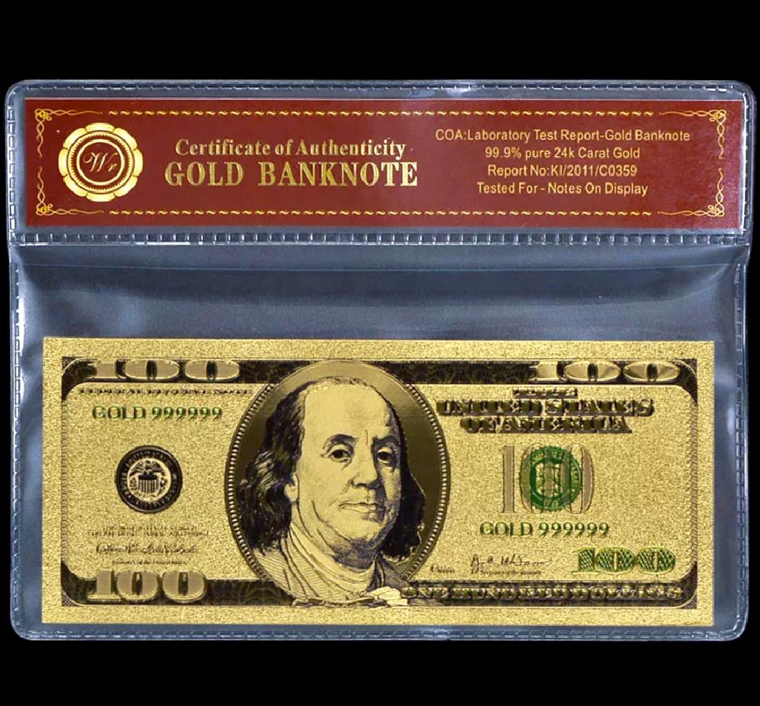 Lab Tested 24k Gold $100 Gold U.S. Banknote: Tested for Notes on Display w/COA
