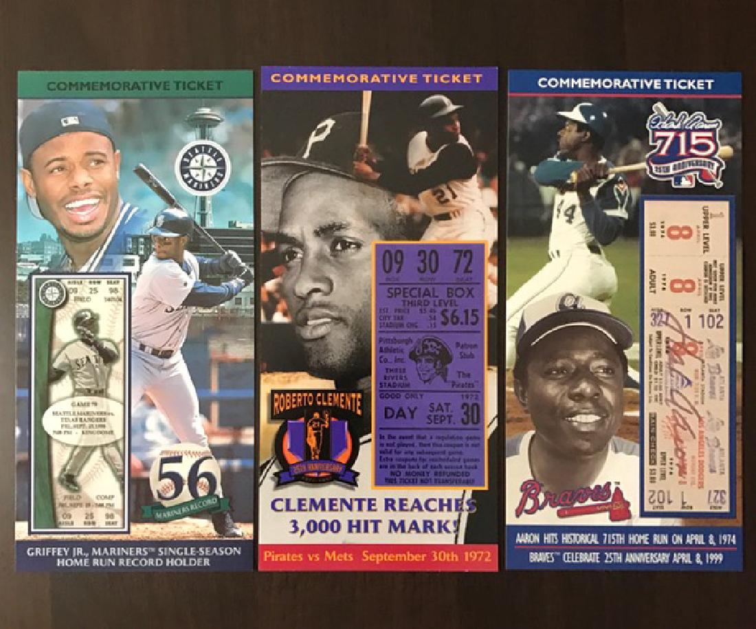 Lot of 3 Historic Milestone Baseball Game Tickets: Limited Edition Commemorative Tickets AARON, CLEMENTE GRIFFEY JR.