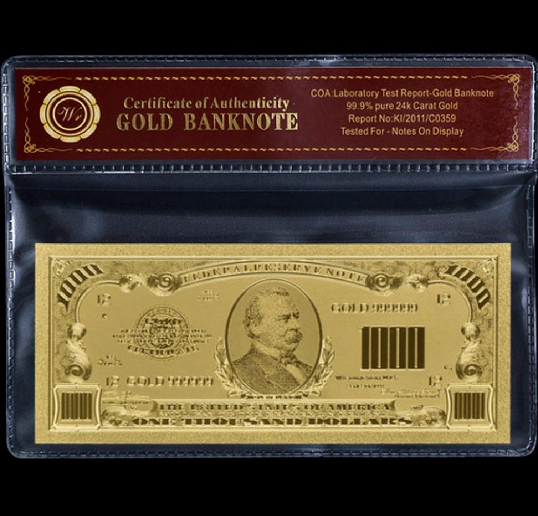 1928 Lab Tested $1,000 Gold Certificate Banknote: 24k Gold Plate Tested for Bank Notes on Display