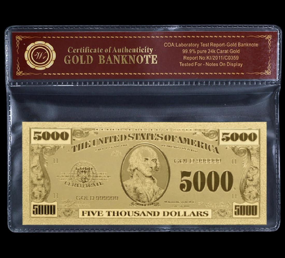 1928 Lab Tested $5,000 Gold Certificate Banknote: 24k Gold Plate Tested for Bank Notes on Display