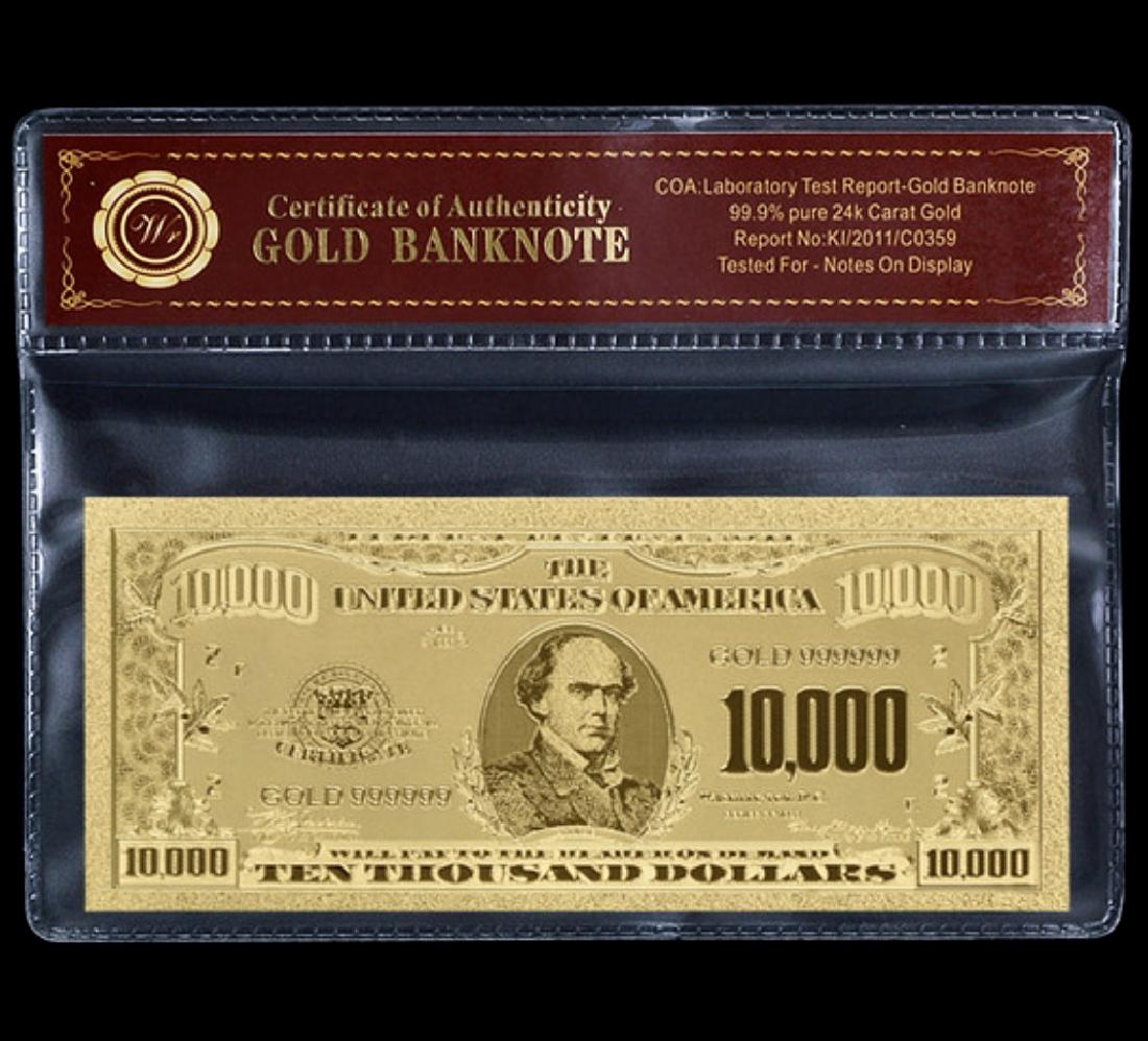 1928 Lab Tested $10,000 Gold Certificate Banknote: 24k Gold Plate Tested for Bank Notes on Display