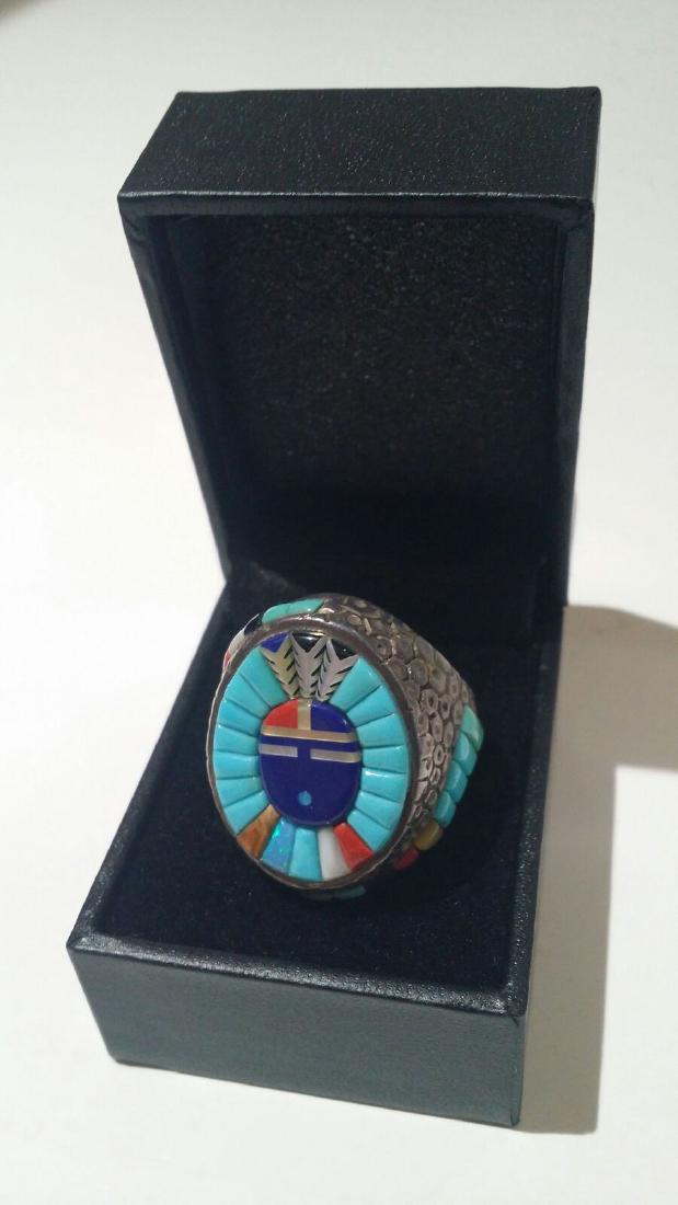 LARGE NATIVE AMERICAN ZUNI INLAID STERLING SILVER (1 of 4)