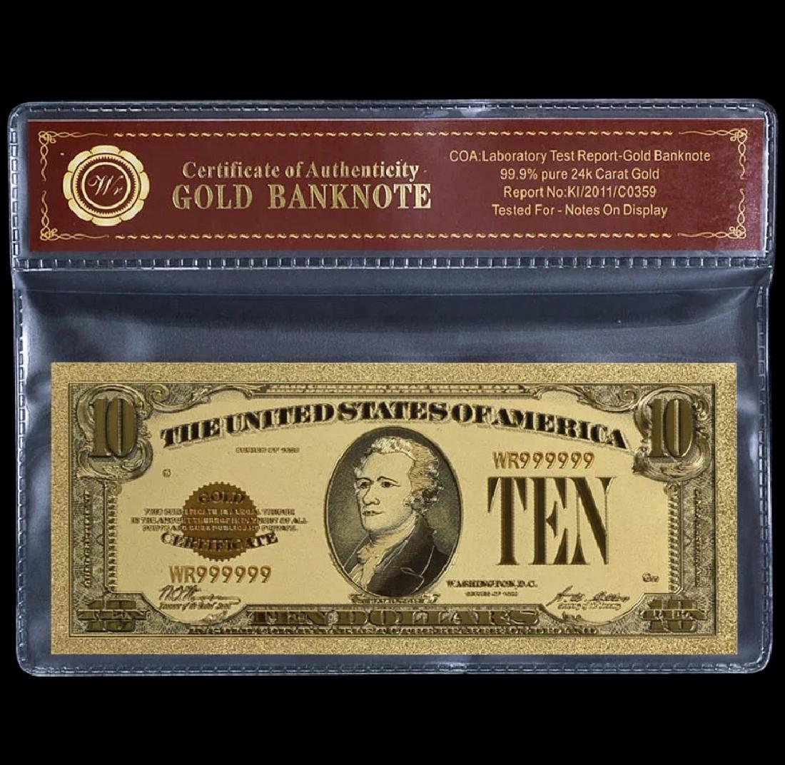 1928 Lab Tested $10 Gold Certificate Banknote: 24k Gold Plate Tested for Bank Notes on Display Great Piece - See all Photos