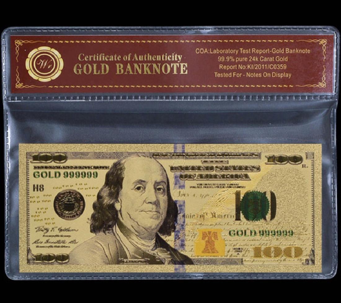 Lab Tested 24k Gold $100 Gold U.S. Banknote: Tested for Notes on Display w/COA