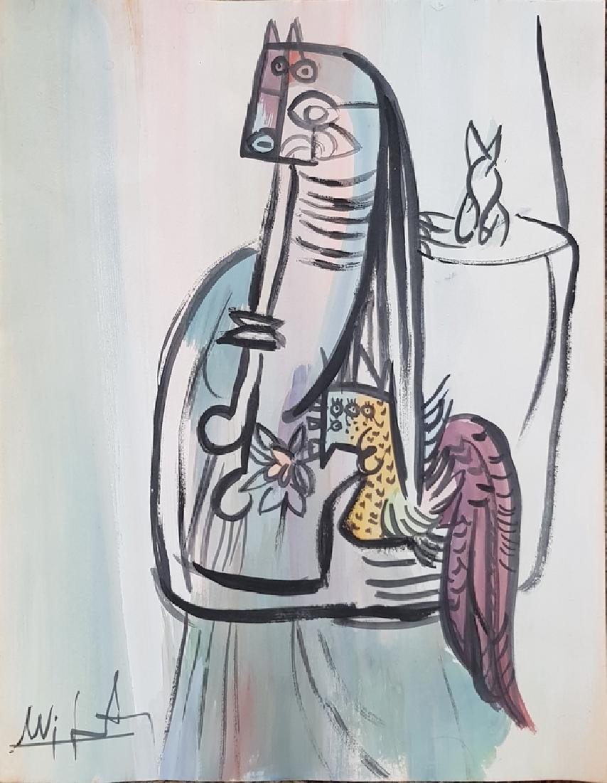 WIFREDO LAM WATERCOLOR ATTRIBUTED: 10" X 8"