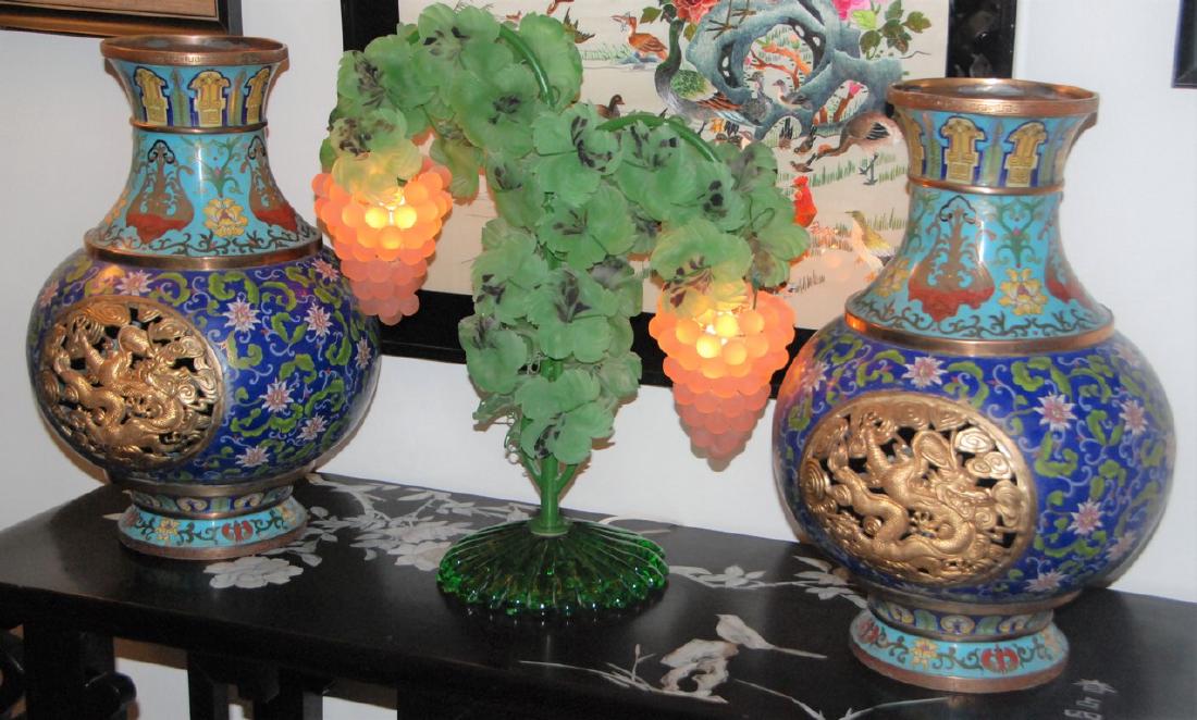 ANTIQUE CHINESE CLOISONNE DRAGON VASE SET (1 of 4)