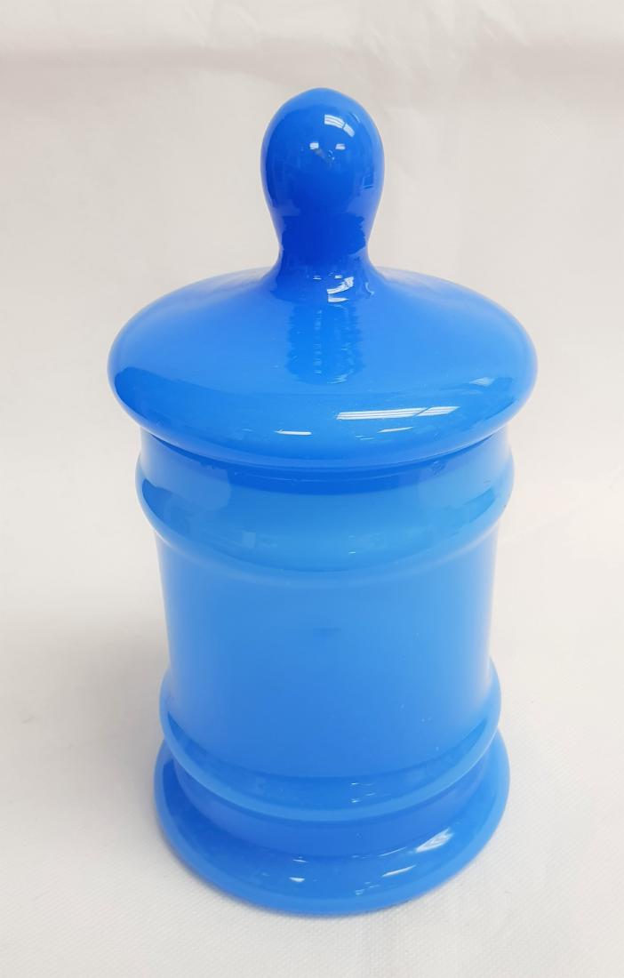 BLUE OPALINE LIDDED CONTAINER: 9.50" HT