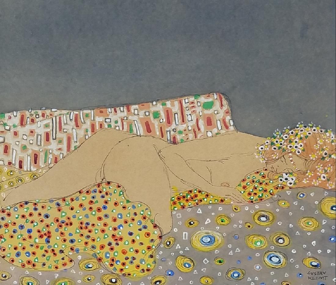 WATERCOLOR ON PAPER Signed Gustav Klimt: 10 5/8" x 11.75"