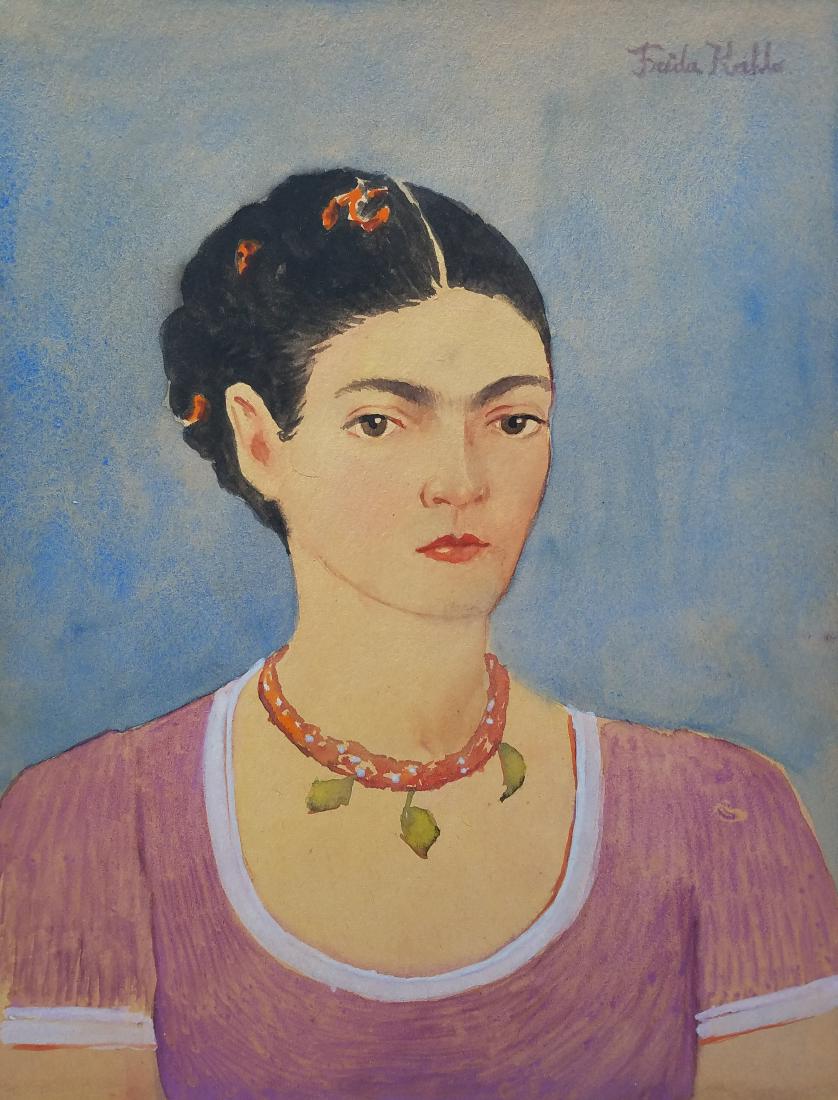 WATERCOLOR ON PAPER (ATTRIB) TO FRIDA KAHLO: 12 3/8" X 9.25" WITH CERTIFICATE OF ATTRIBUTION