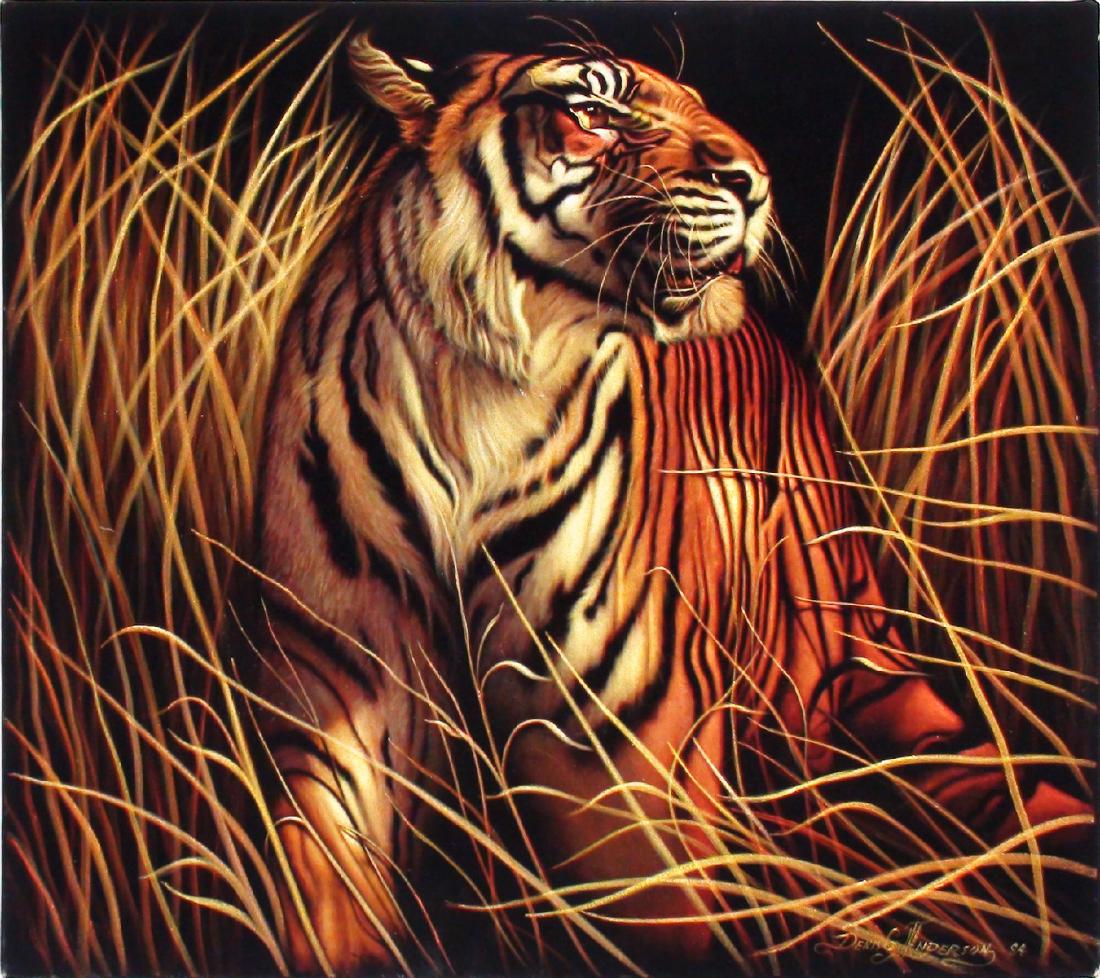 ANDERSON OIL ON VELVET ON BOARD "TIGER" (1 of 2)