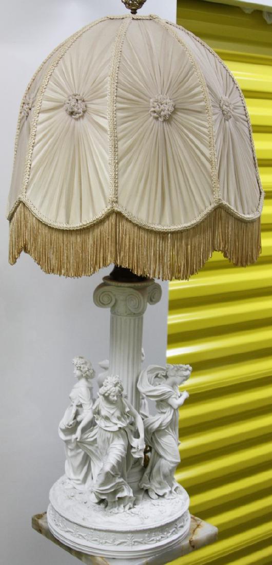 Antique Sevres White Bisque figural lamp with silk (1 of 8)