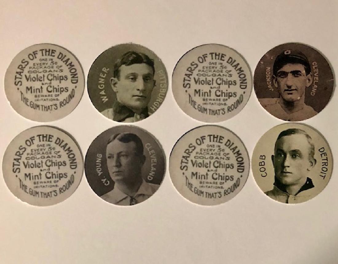 Lot of 4 Bubble Gum Advertising Baseball Promo Coins: “Starts of the Diamond” – Violet Chips & Mint Chips Die-Cut Cardboard Cut Out Promo Coins