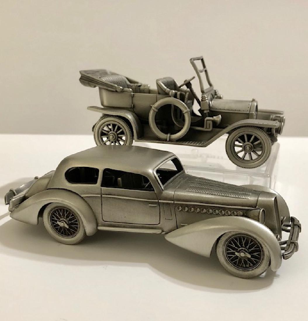 Lot of 2 Pewter Antique Cars Handmade in England/1: 1909 CADILLAC “30” Tourer / 1938 DELAHAYE