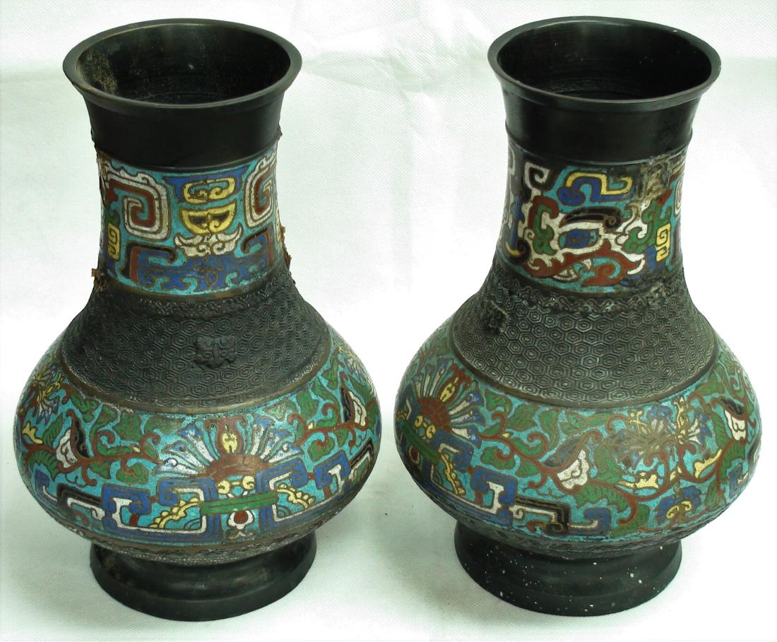 ANTIQUE MADE IN JAPAN ENAMEL BRONZE VASES (1 of 2)