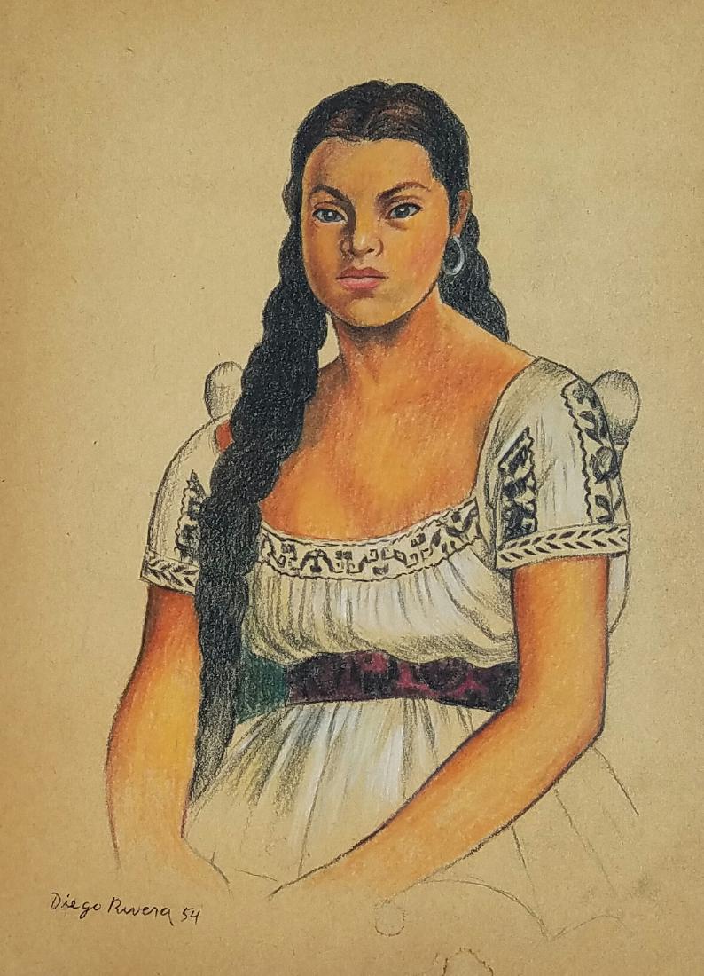 signed Diego Rivera watercolor on paper: 12-1/4" x 9-1/4"