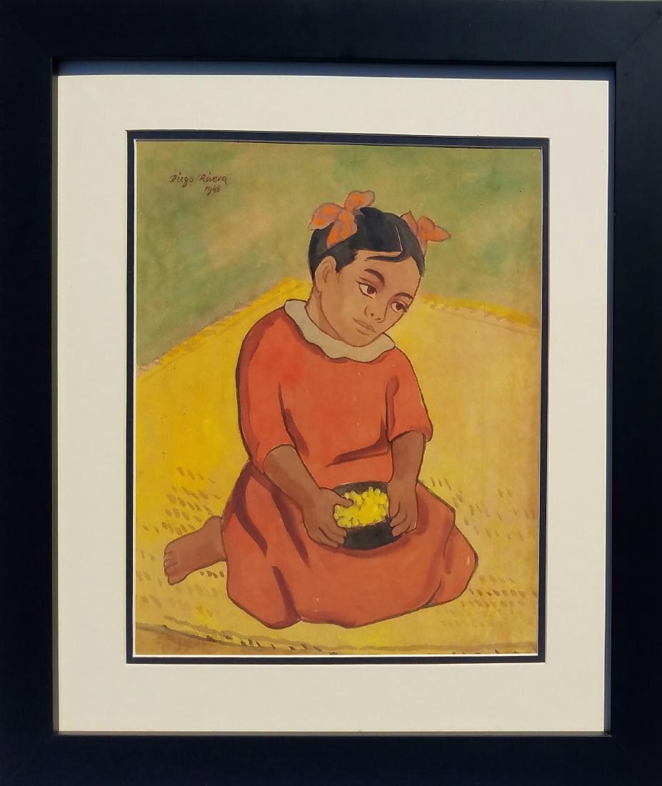 signed Diego Rivera watercolor on paper: 14" x 11"