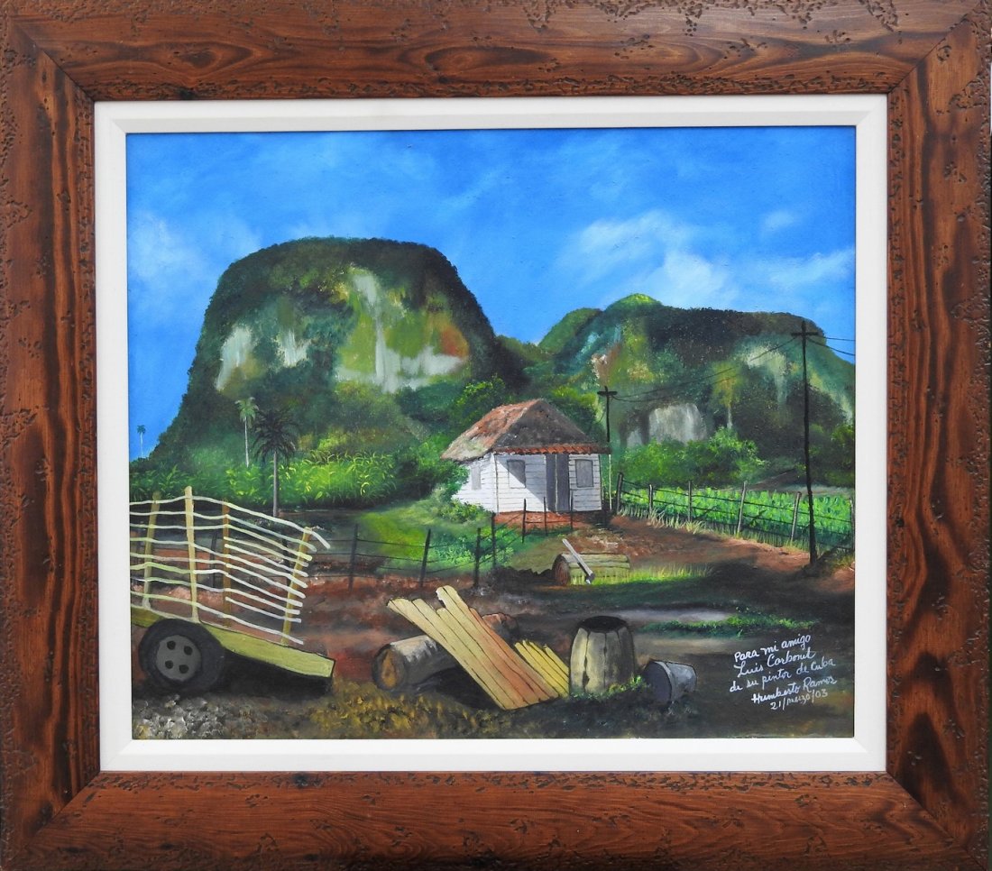 HUMBERTO RAMOS HERNANDEZ (Cuban, b. 1949): HUMBERTO RAMOS HERNANDEZ (Cuban, b. 1949) oil on canvas in excellent condition 21.25" x 25.25" with dedication to Luis Carbonel.