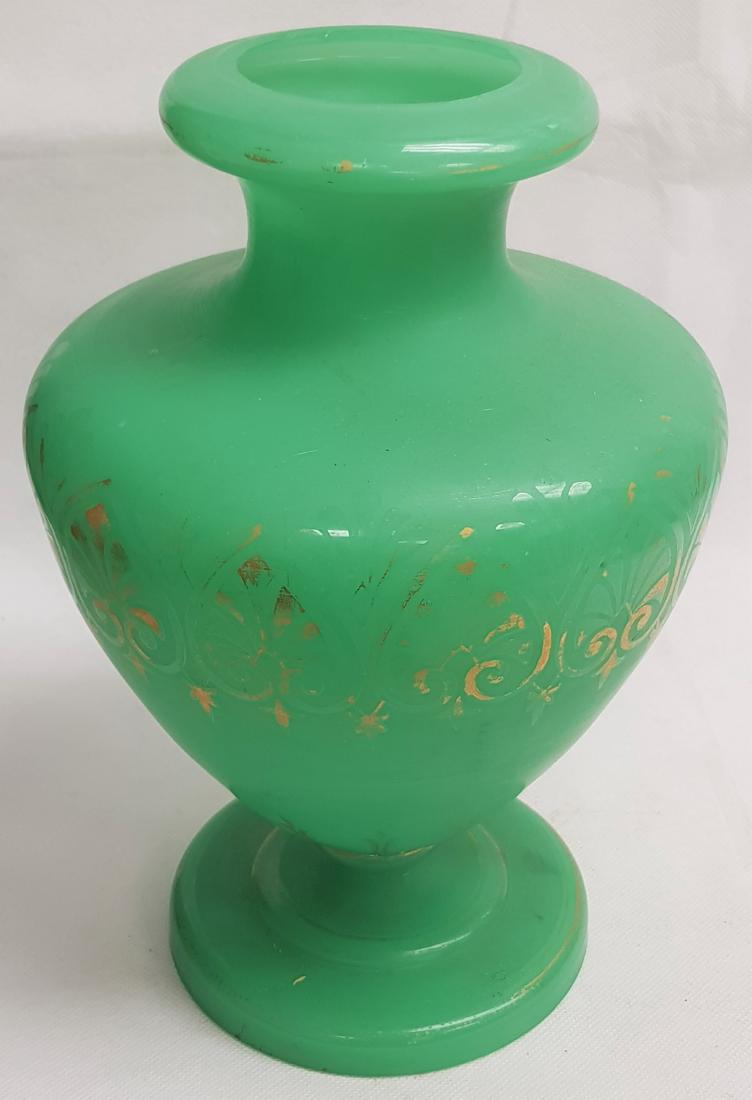 OPALINE GREEN GLASS VASE: 11.50" HT