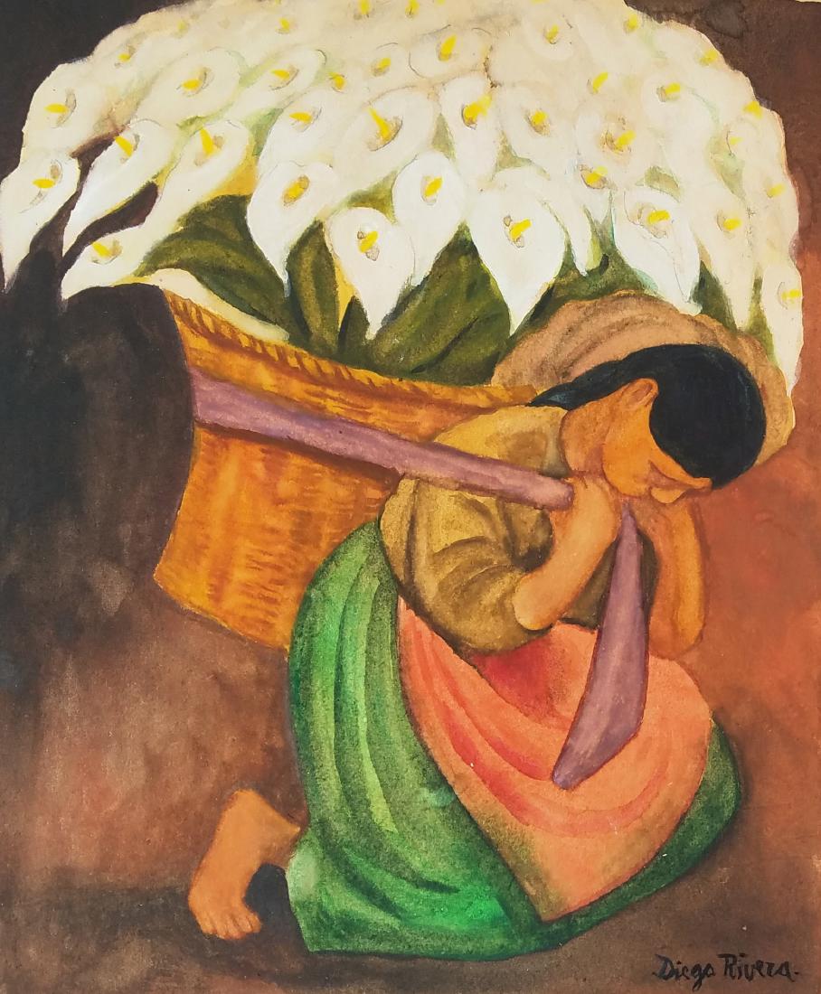 WATERCOLOR ON PAPER SIGNED DIEGO RIVERA: 11.75" X 9.75" EXCELLENT CONDITION