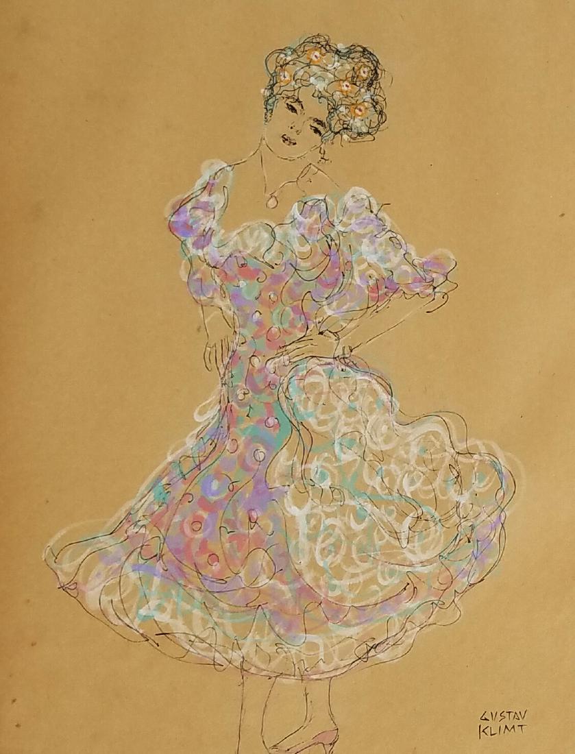 WATERCOLOR ON PAPER SIGNED GUSTAV KLIMT: 11.50" X 9" EXCELLENT CONDITION
