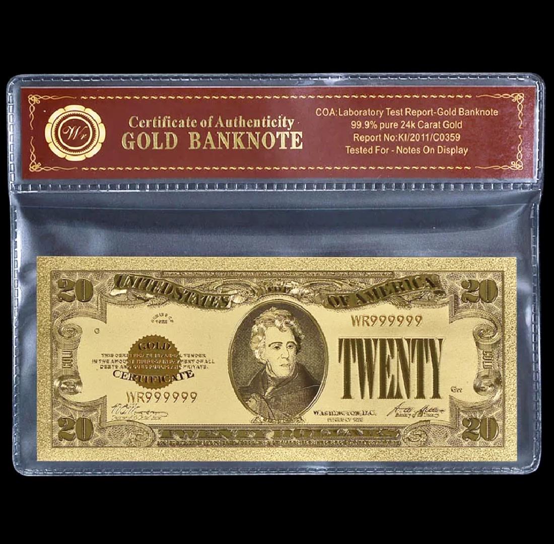 1928 Lab Tested $20 Gold Certificate Banknote: 24k Gold Plate Tested for Bank Notes on Display Great Piece - See all Photos