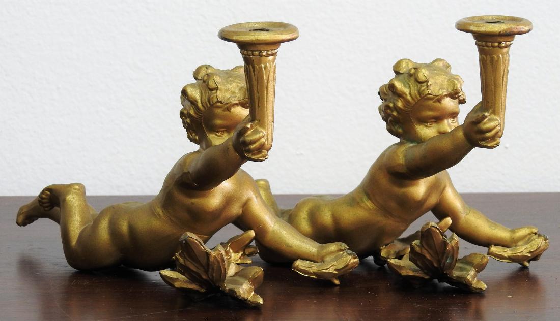 ANTIQUE CHERUB METAL CANDELABRA SET (1 of 3)