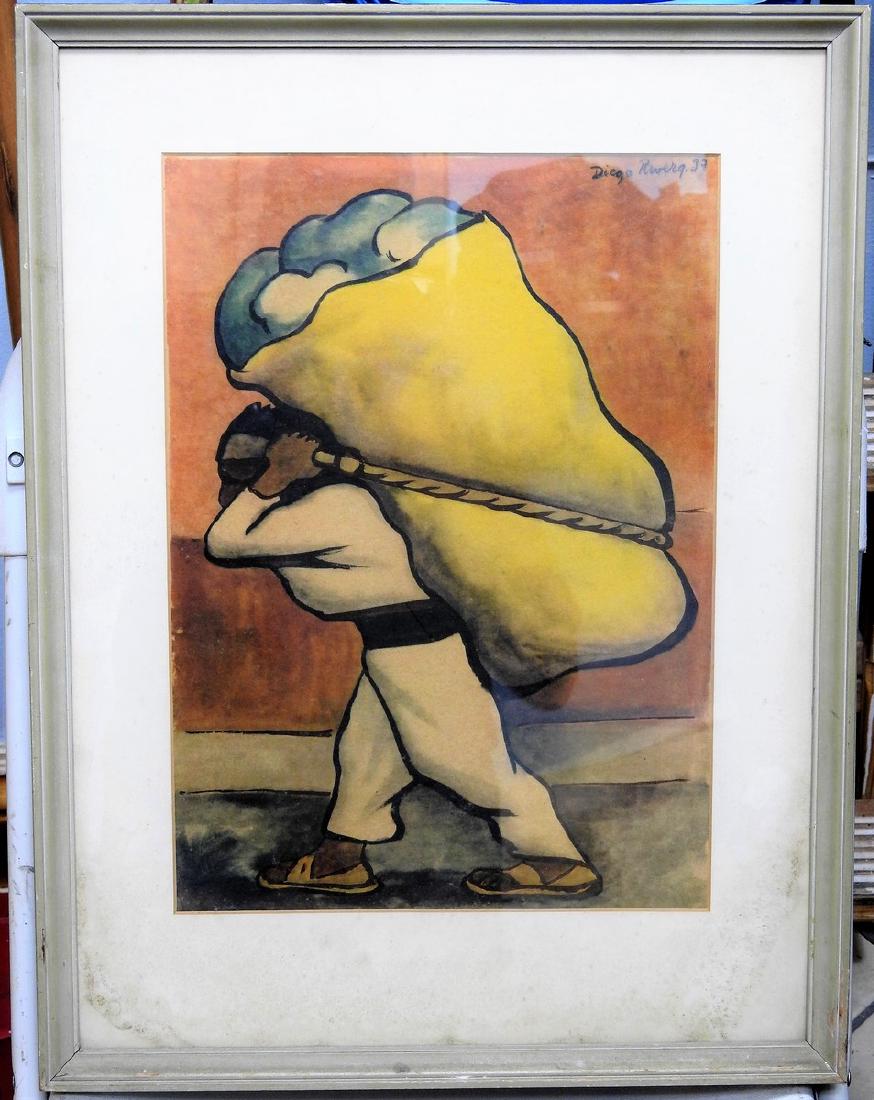 MIXED MEDIA ON PAPER SIGNED DIEGO RIVERA: 15" X 10.75" EXCELLENT CONDITION