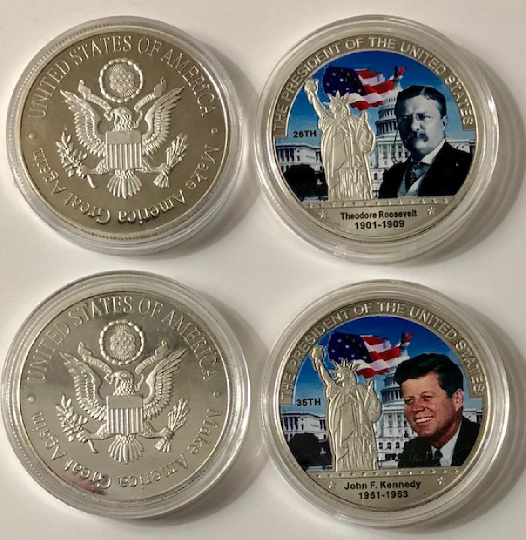John “JFK” Kennedy & Theodore Roosevelt Presidential: LOT OF 2 Encapsulated Colored Silver-Limited Edition Coins