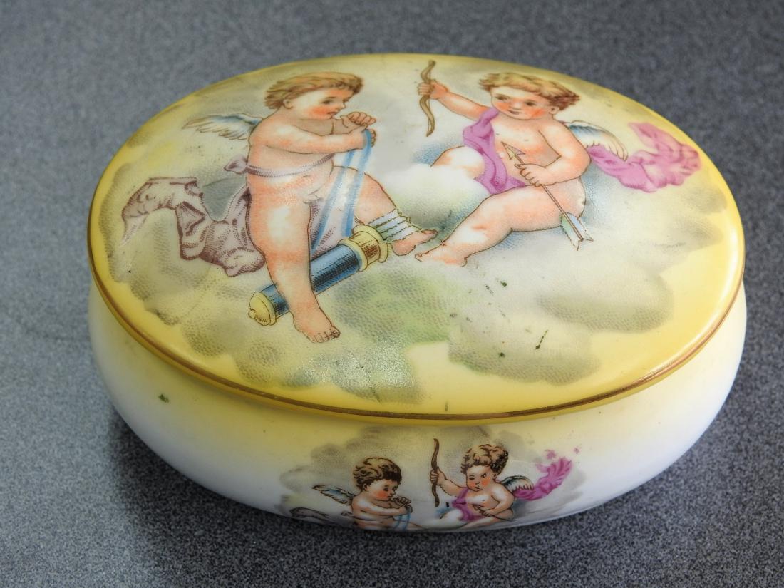 LIMOGES FRANCE CHERUB PORCELAIN JEWELRY BOX: 2" X 3.50 X 4.50"