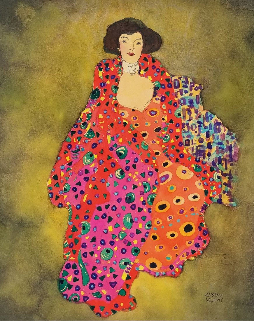 MIXED MEDIA ON PAPER SIGNED GUSTAV KLIMT: INK AND WATERCOLOR 12.25\" X 10\"