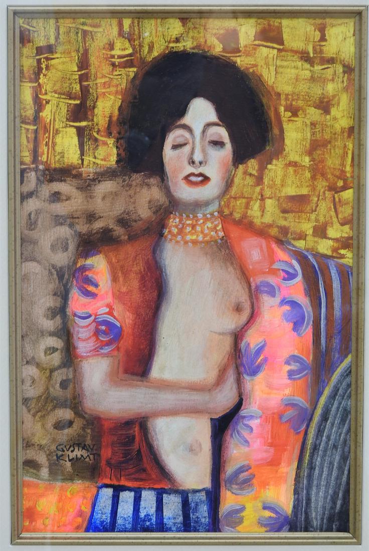 MIXED MEDIA ON PAPER SIGNED GUSTAV KLIMT: 14" X 8" EXCELLENT CONDITION