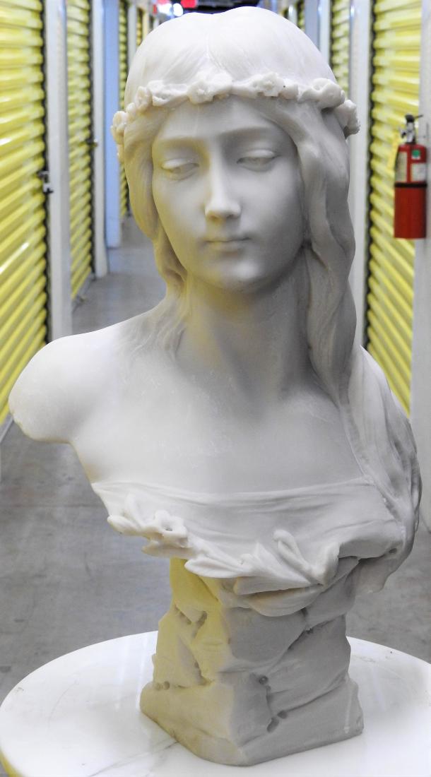 LARGE SIGNED ANTIQUE WHITE BUST OF WOMAN (1 of 5)