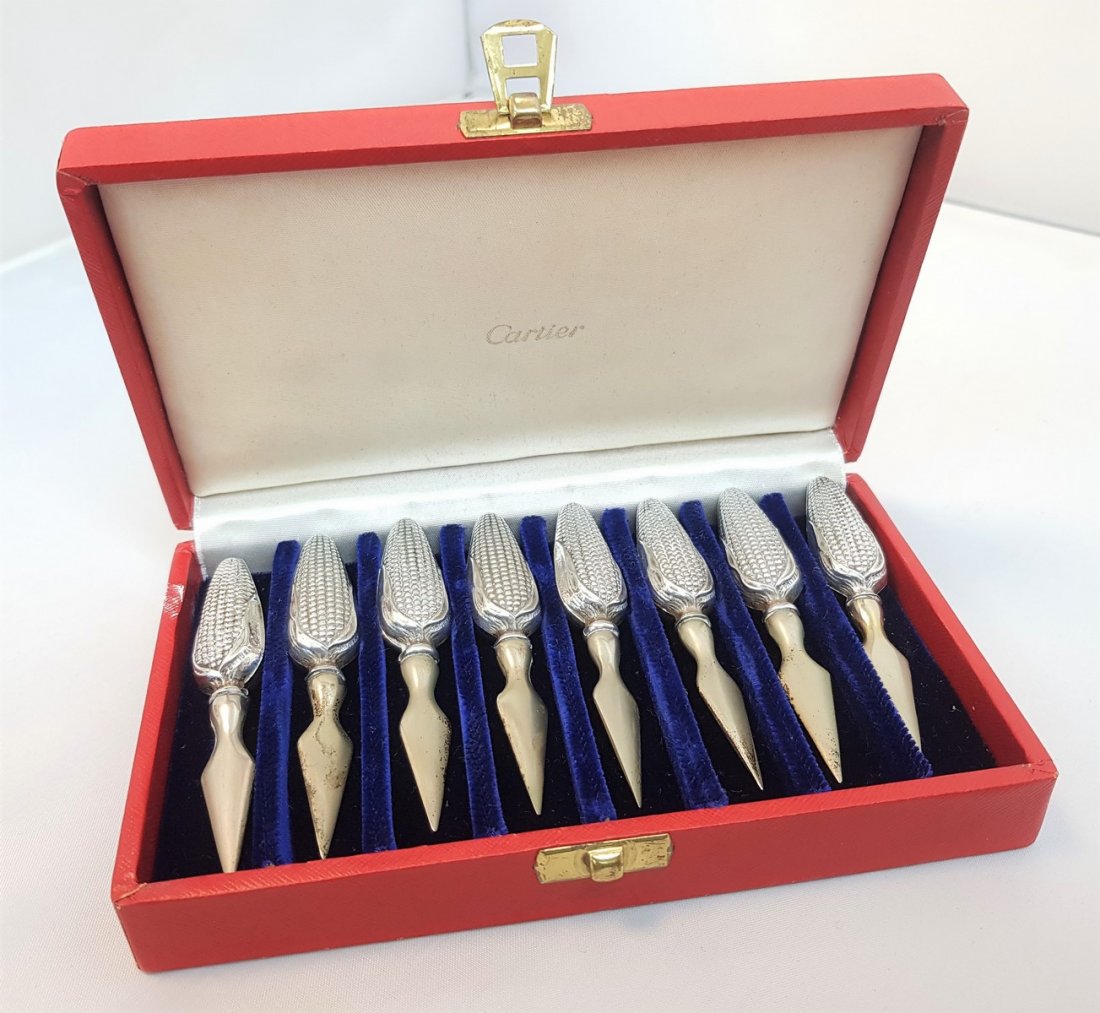 VINTAGE CARTIER STERLING SILVER CORN HOLDERS SET (1 of 2)