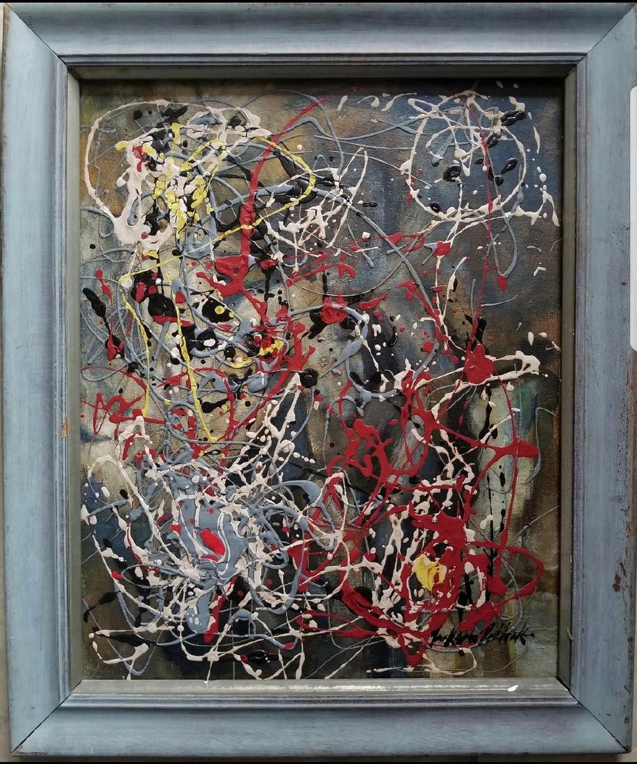 MIXED MEDIA ON CANVAS BOARD SIGNED JACKSON POLLOCK (1 of 2)