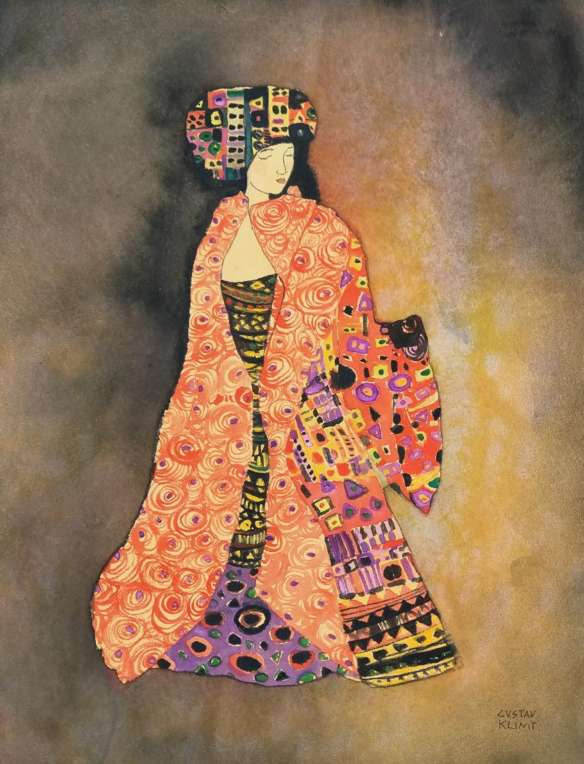WATERCOLOR ON PAPER SIGNED GUSTAV KLIMT: 14" X 11" EXCELLENT CONDITION AND GRAMED