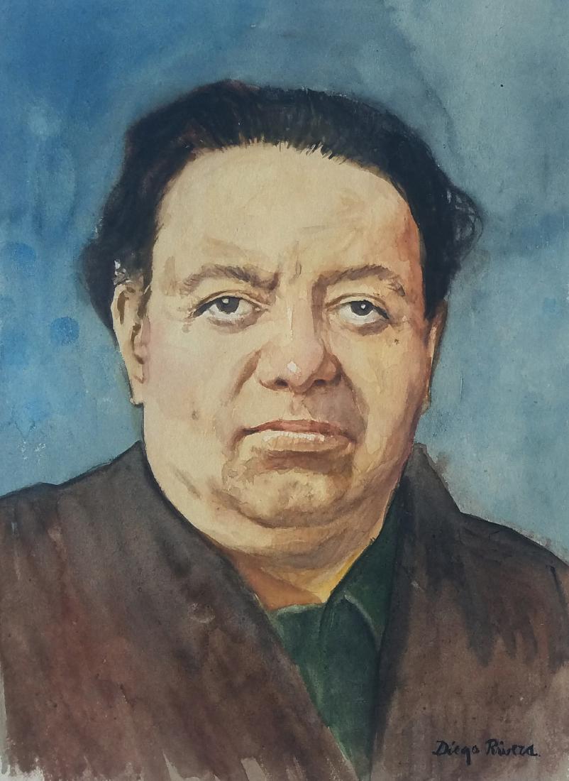 WATERCOLOR ON PAPER SIGNED DIEGO RIVERA: 12" X 8.50" FRAMED AND IN EXCELLENT CONDITION