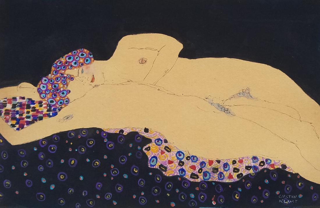 GUSTAV KLIMT (ATTRIBUTED TO): INK AND WATERCOLOR ON PAPER, 7.50" X 11.50", EXCELLENT CONDITION, PRIVATE COLLECTION