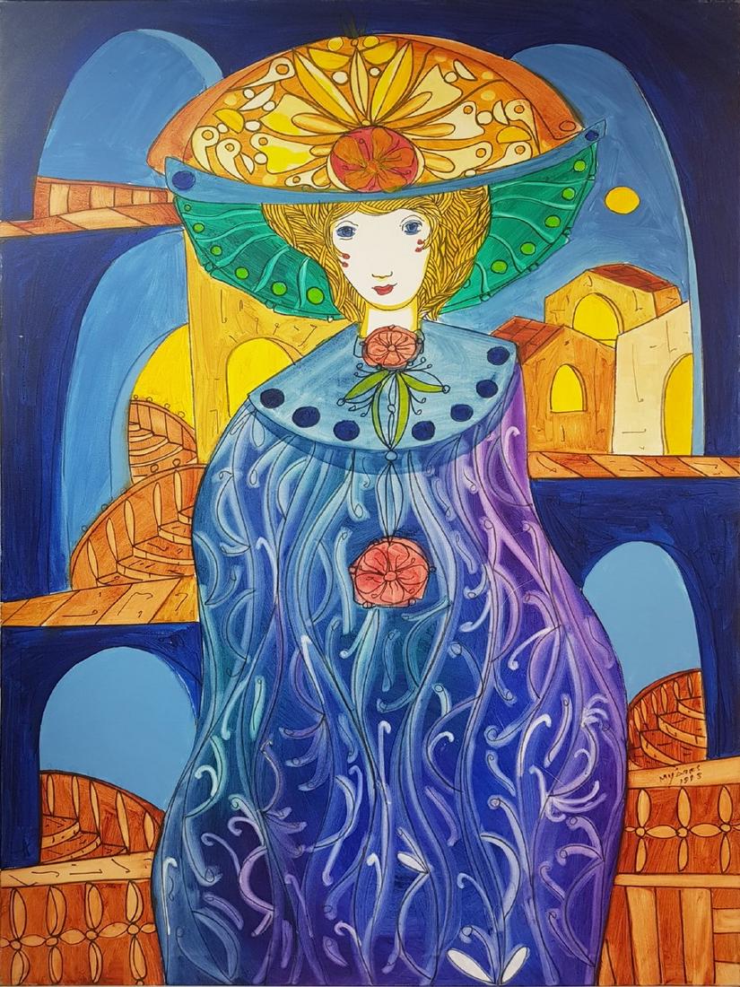 JOSE MARIA MIJARES (CUBAN) "HABANERA": "HABANERA" OIL ON CANVAS 52" X 30", DATED 1993, EXCELLENT CONDITION WITH COA