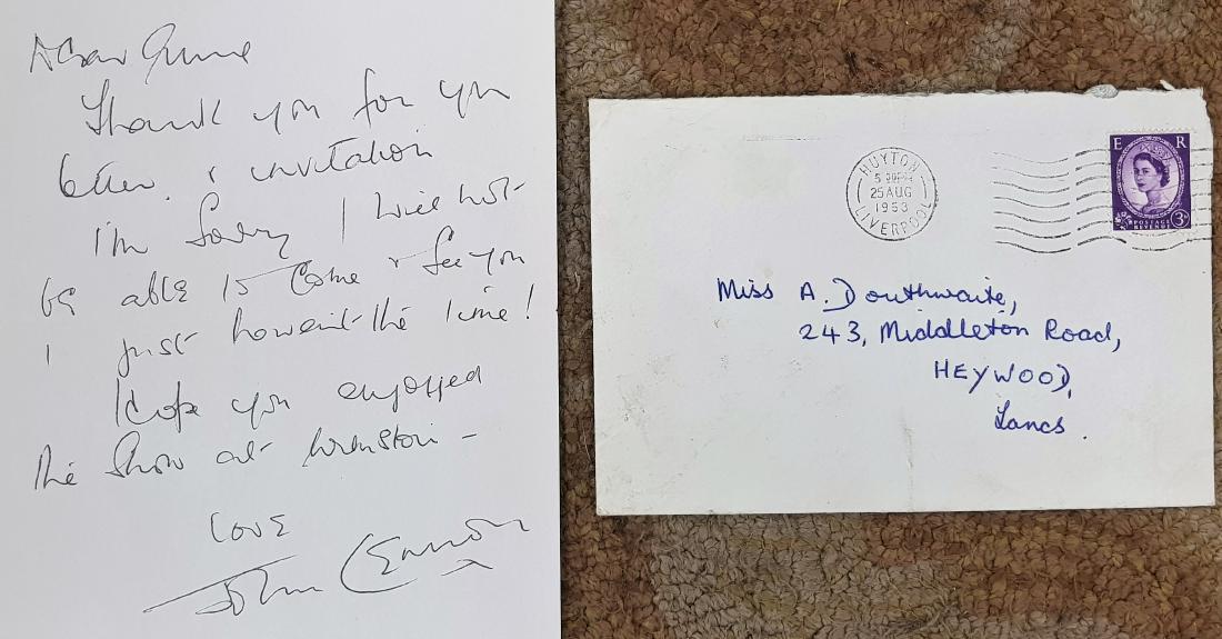 Original John Lennon letter to Fan Aunt Mimi: Original hand written letter dated 8/19/1963 on behalf of John Lennon by his aunt MIMI to a fan request . Complete with envelope