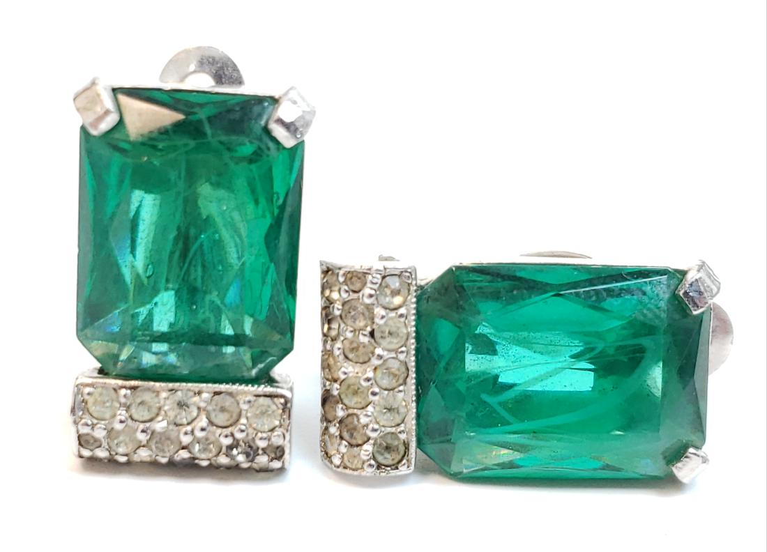 JOMAZ VINTAGE GREEN GLASS EARRINGS: EXCELLENT CONDITION