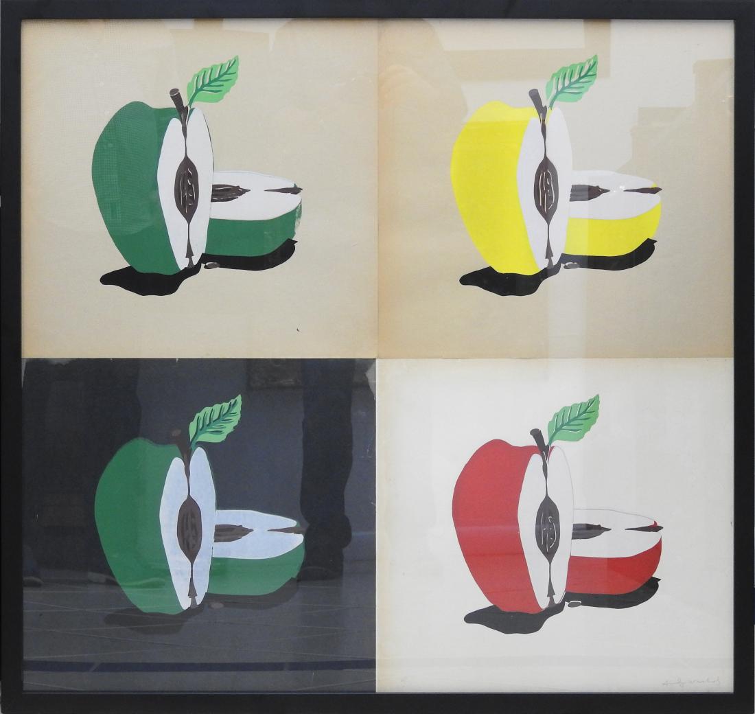 TEMPERA ON PAPER SIGNED ANDY WARHOL: 4 PIECE TEMPERA ON PAPER COLLAGE FRAMED PAINTING 35.50" X 37.50" WITH FRAME