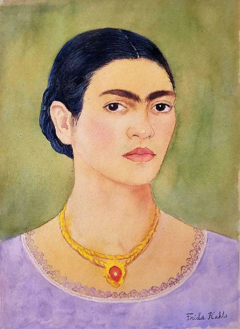 WATERCOLOR ON PAPER SIGNED FRIDA KAHLO: 13.50" X 10.75" FRAMED AND IN EXCELLENT CONDITION