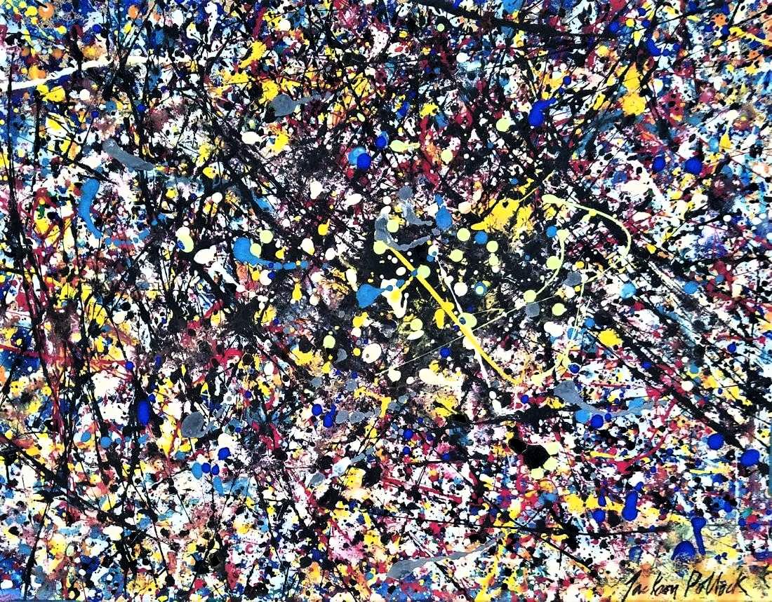 MIXED MEDIA ON PAPER SIGNED JACKSON POLLOCK: 10" X 12.75" EXCELLENT CONDITION, FRAMED