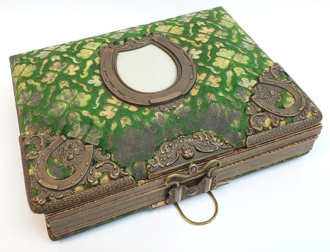 ANTIQUE MIRRORED HORSE SHOE EQUESTRIAN PHOTO ALBUM: 9.25" X 3" X 11.25" ONE OF A KIND